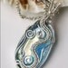 Glass and silver plated wire wrapped pendant - Sea splash