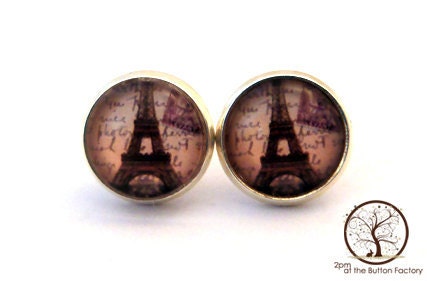 Eiffel Tower Glass Button Earrings