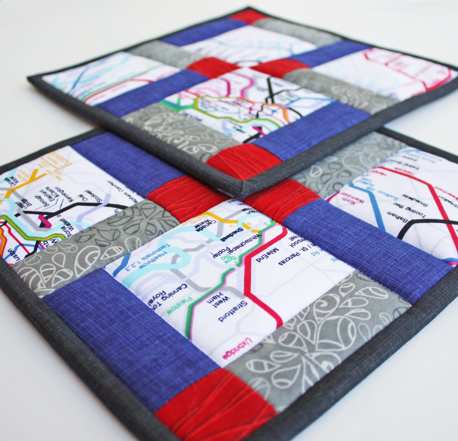 London Underground - Handmade Quilted Potholders - Set of Two