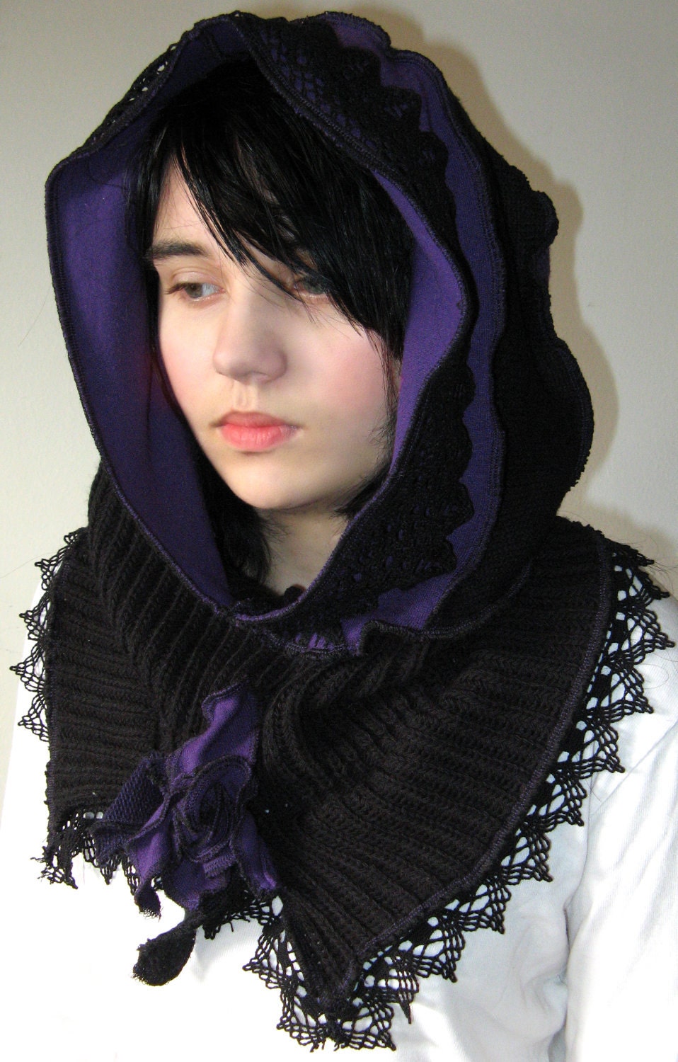 Gothic pixie elf fairy hood scarf shawl cape made of upcycled sweaters-RESERVED