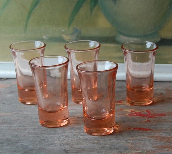 Pink Depression Glass Shot Glasses Set of 5 by