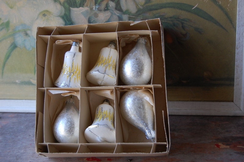 Set Of Six Polish Mercury Glass Christmas Ornaments