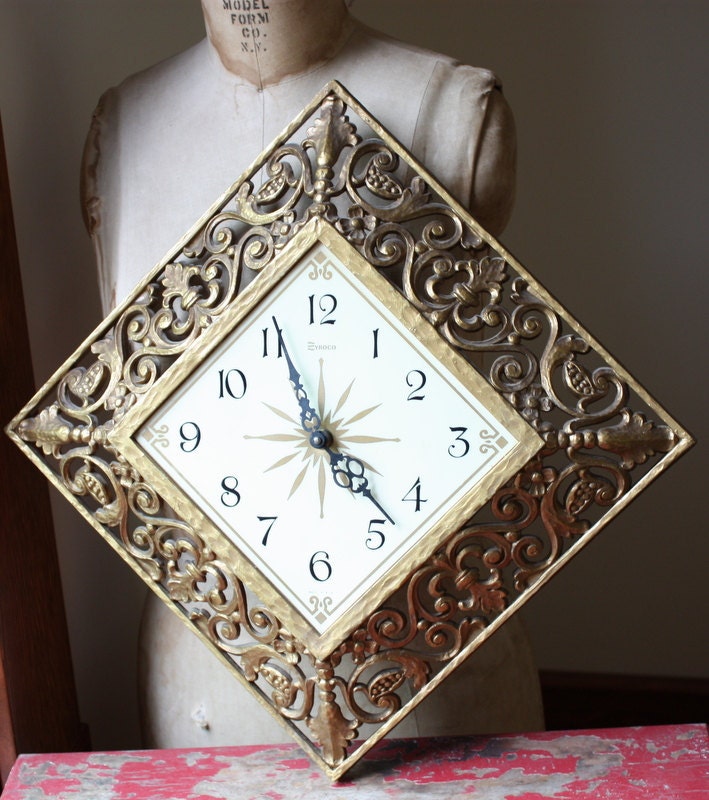 1960's Hollywood Regency Gold Clock By Syroco
