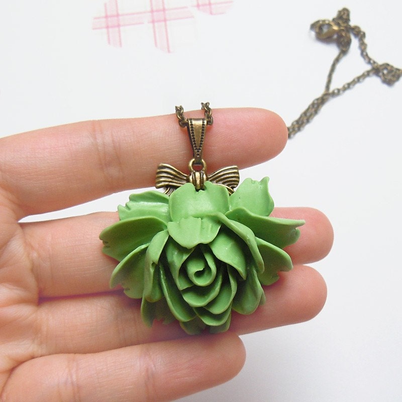 Japanese Green Tea Rose - Rose Necklace, Wedding Jewelry, Bride, Bridesmaid Gift.