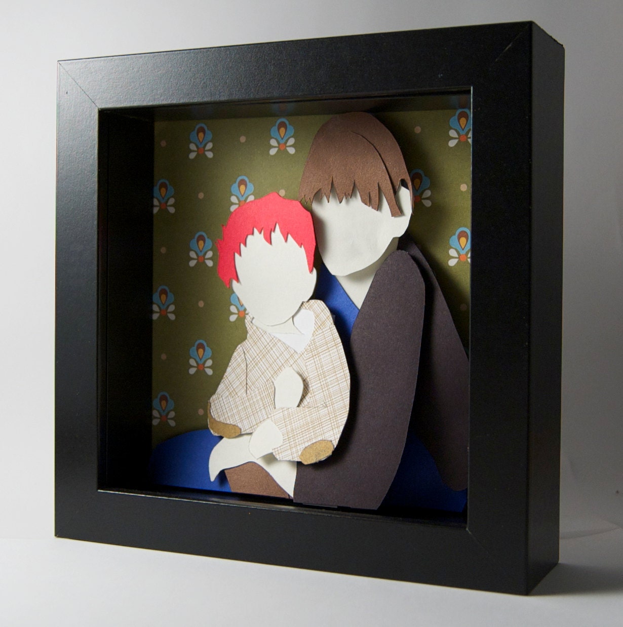 Custom cut paper child and family portrait