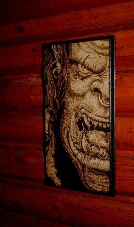 World of Warcraft - ORC woodburned home decoration