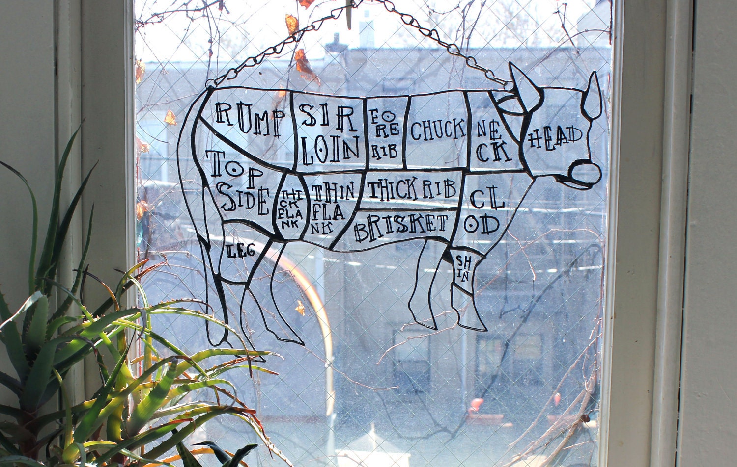 Stained Glass Butcher Diagram Cow