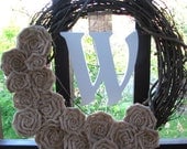 Monogram Burlap Grapevine Wreath Perfect Wedding Decoration or Housewarming Gift