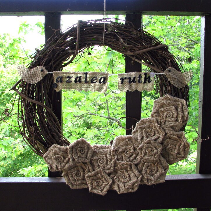 The Azalea Sweet Baby Gender Neutral Burlap Nursery Wreath