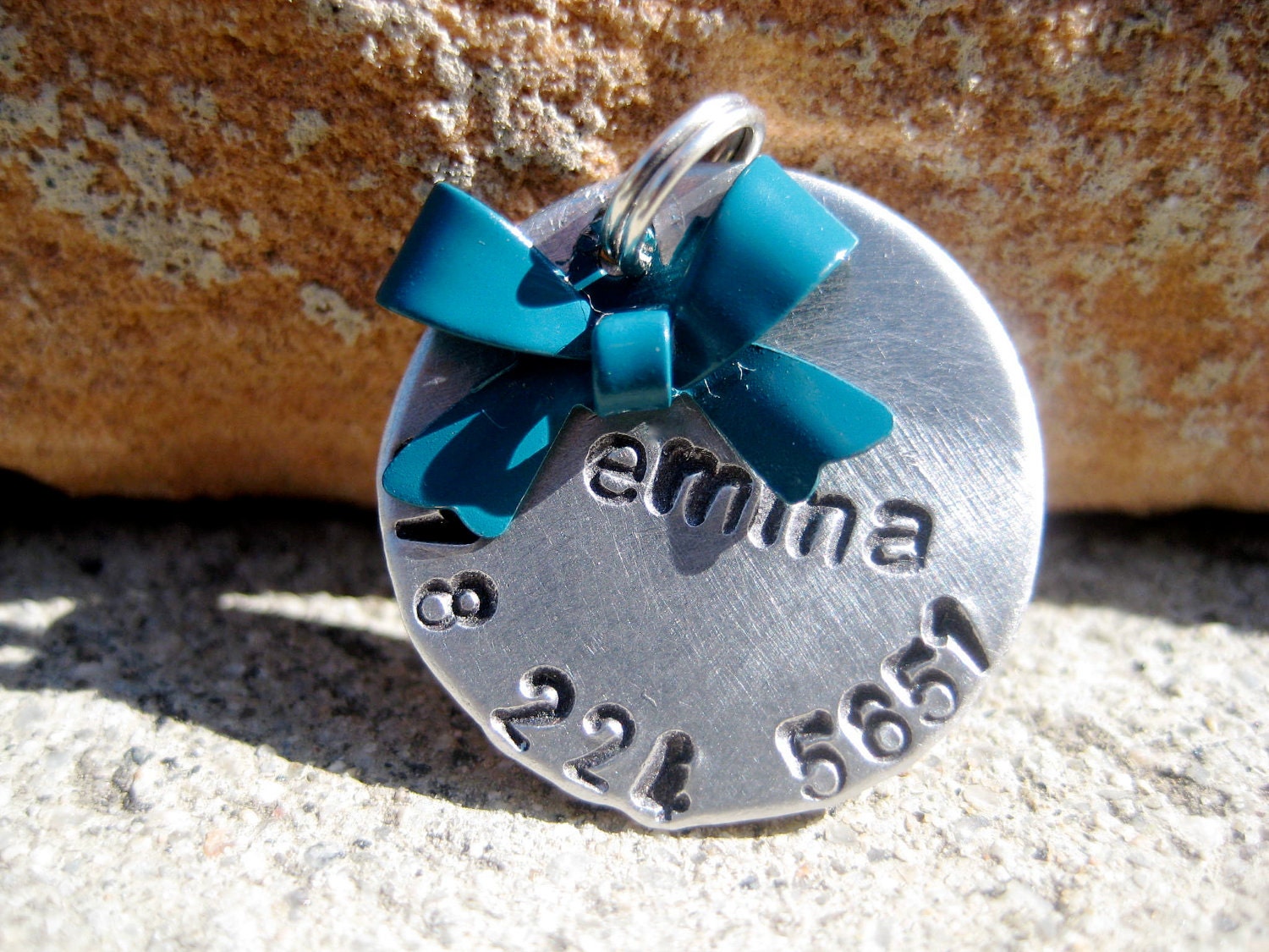 The Emma - Bow Pet ID Tag Small Dog Cat Feminine Unique Handstamped