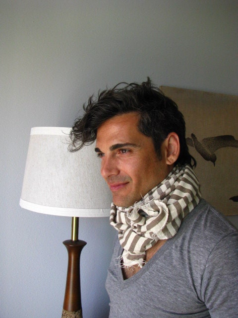 Scarf- Father's Day Gift- Cotton Wool Beige and crème hand Woven Ethiopian Scarf- Men Women Unisex scarf khaki Beige and white Crème. Gift-