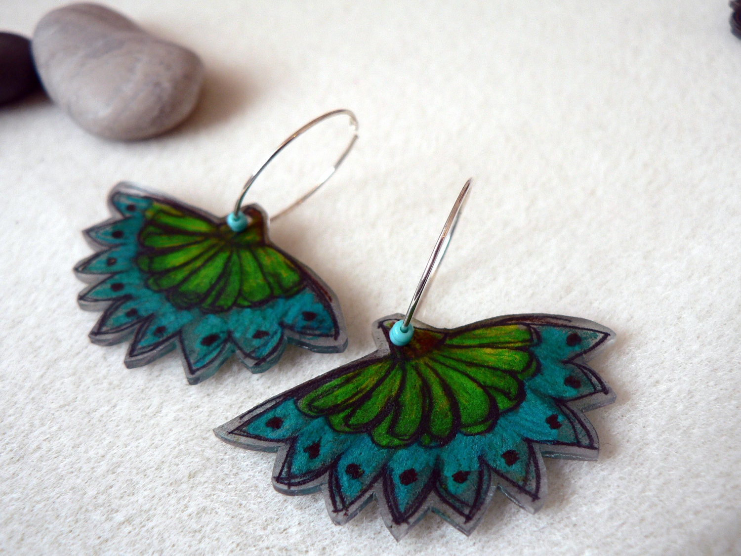 Hand painted Peacock feather earrings
