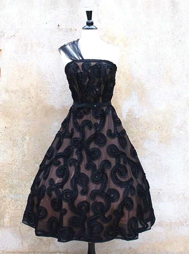 1950s Grace Kelly black cocktail dress strapless dress50s prom dress ...