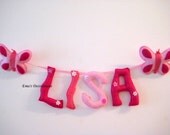 LISA Wall Lettter Hanging Pink Banner Girl Name with Butterflies