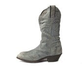 Vintage Code West Cowboy Boots Blue Denim Leather Hint of Slouch Women's Size 7 1/2 M