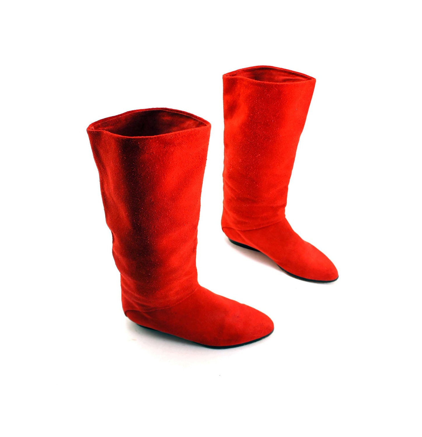 red tall flat boots