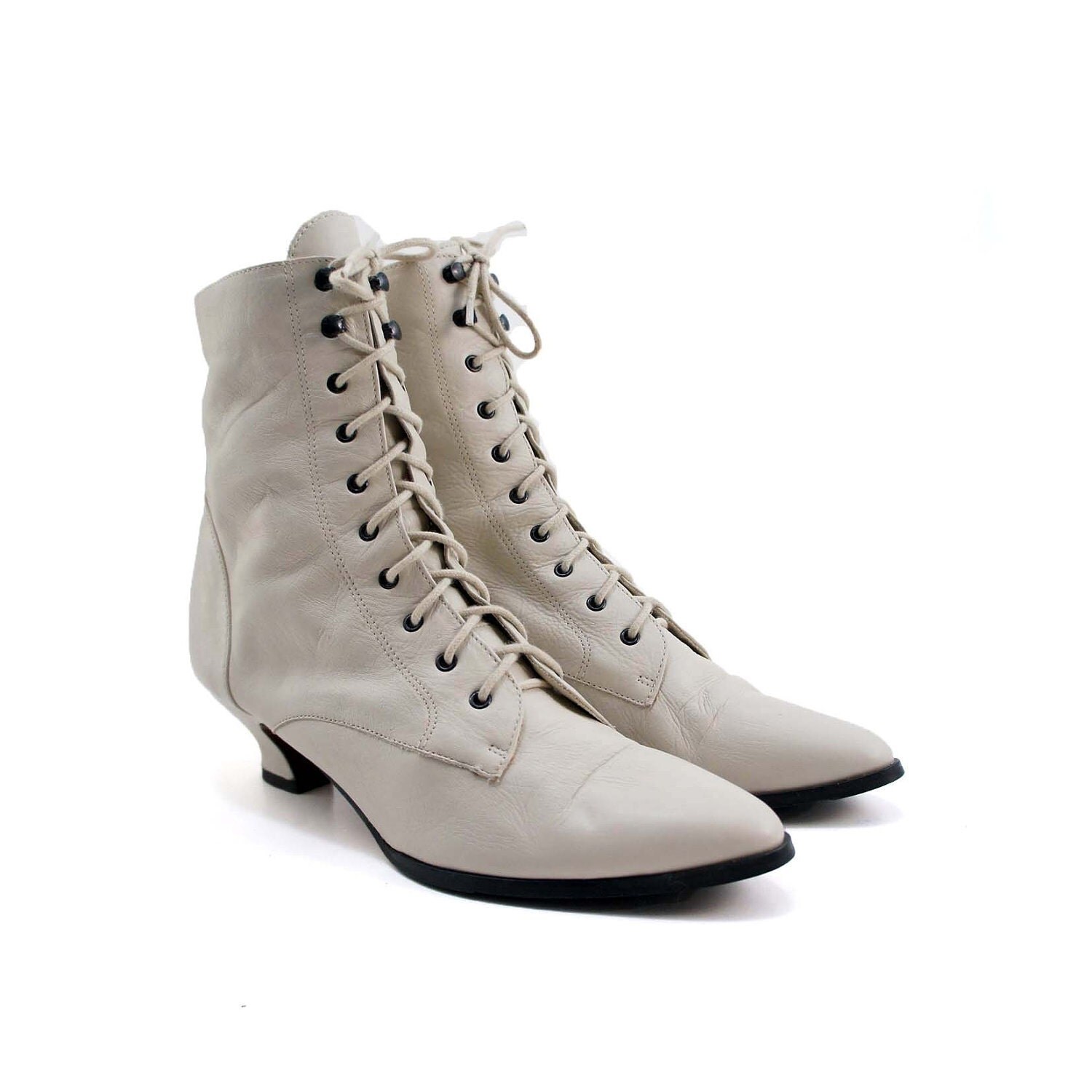 white lace up granny boots