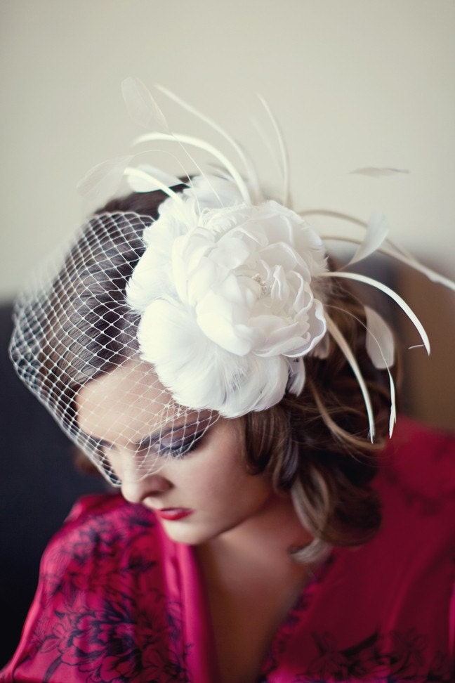elaborate white bridal head piece