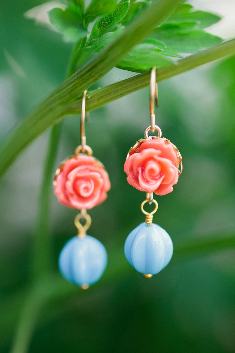 coral & turquoise drop earrings
