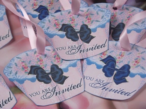 Buy gift tags and invitations - Invitation  Cupcake   Gift   Tags   With   Blue   Bow   And   Pastel   Color   Sprinkles