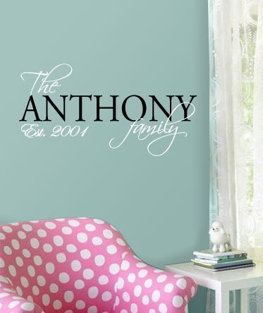 FAMILY NAME w/ EST Date - Vinyl Wall Quote Decal