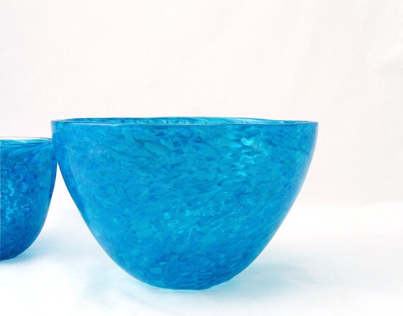 Blown Glass Bowl Large Fruit Bowl Caribbean Sea by AvolieGlass
