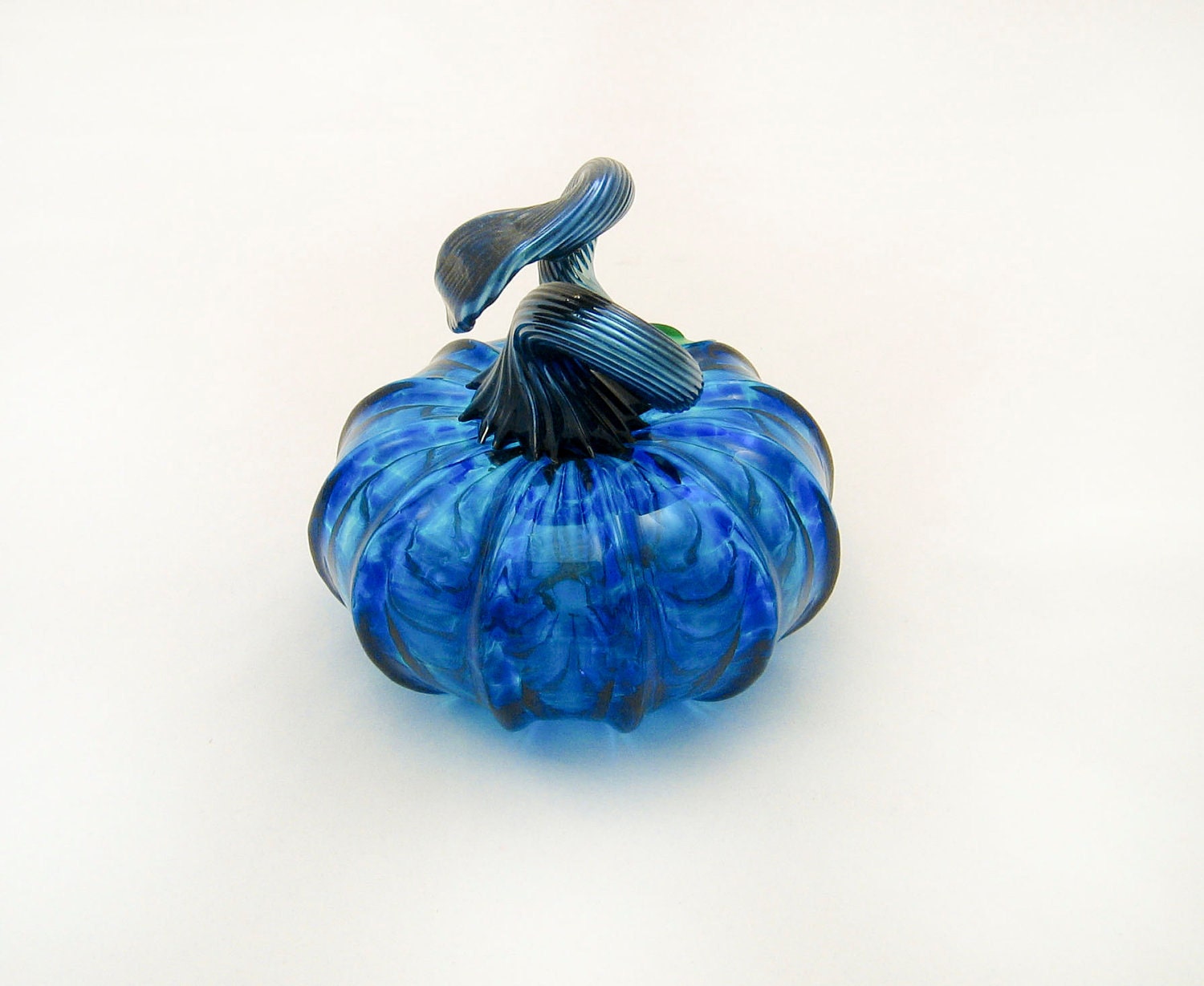 Blown Glass Pumpkin - Small - Transparent Vibrant Blue - Home Decor - Pumpkin Art