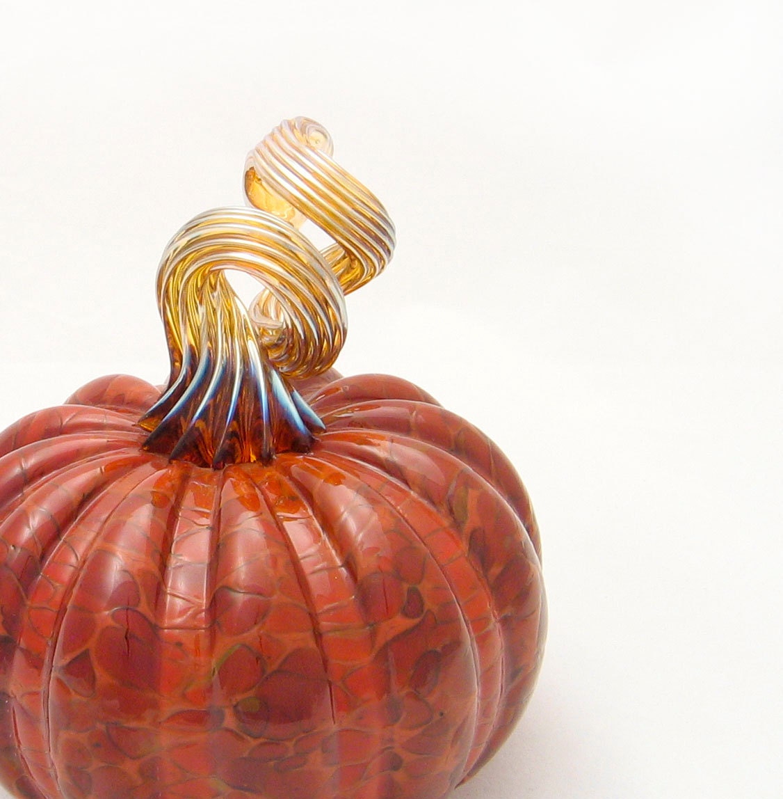 Blown Glass Pumpkin - brown brick red gold - centerpiece - entertaining harvest fall decor - luxury by Avolie Glass