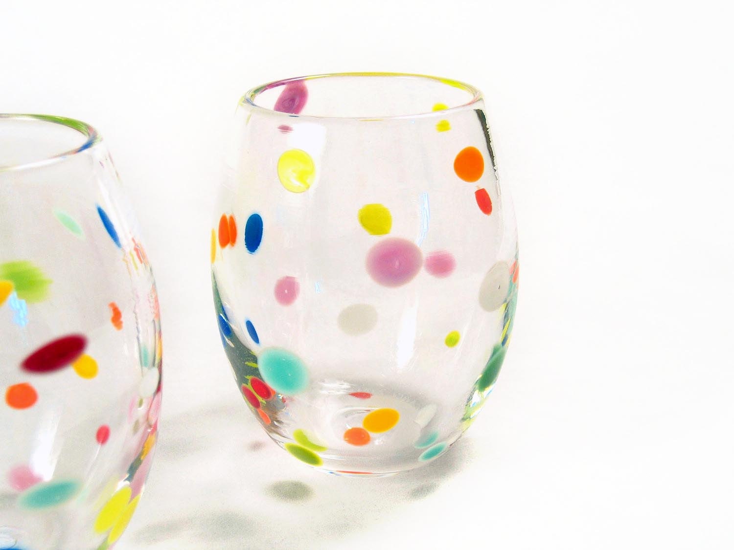 Blown Glass Tumbler Retro Polka Dot Colorful Juice Glasses Summer Entertaining
