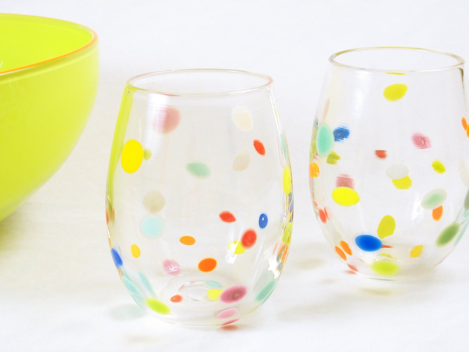 Blown Glass Tumbler Set - Po' Dot Series - Retro Polka Dot Design - Spring Celebration Entertaining Party Fun Whimsical by Avolie Glass oht