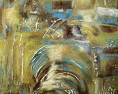 Painting "Industry" Large Textured modern abstract on wood panel 24x48 Golds and Blues. Breathtaking  By Epifanyartworks.  FREE SHIPPING .