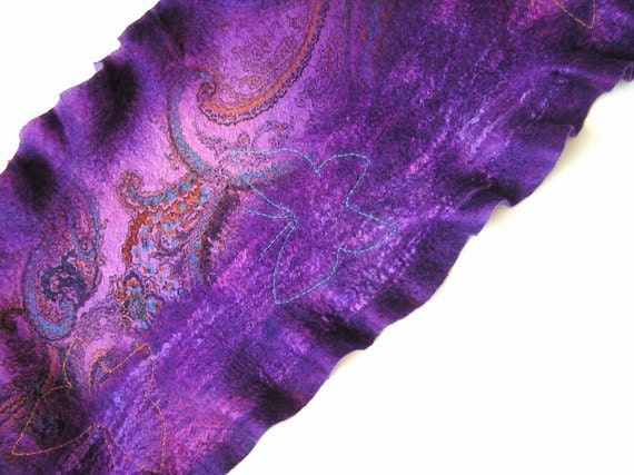 Nuno Felted scarf hand felted wrap Mystery  Purple Violet Lilac