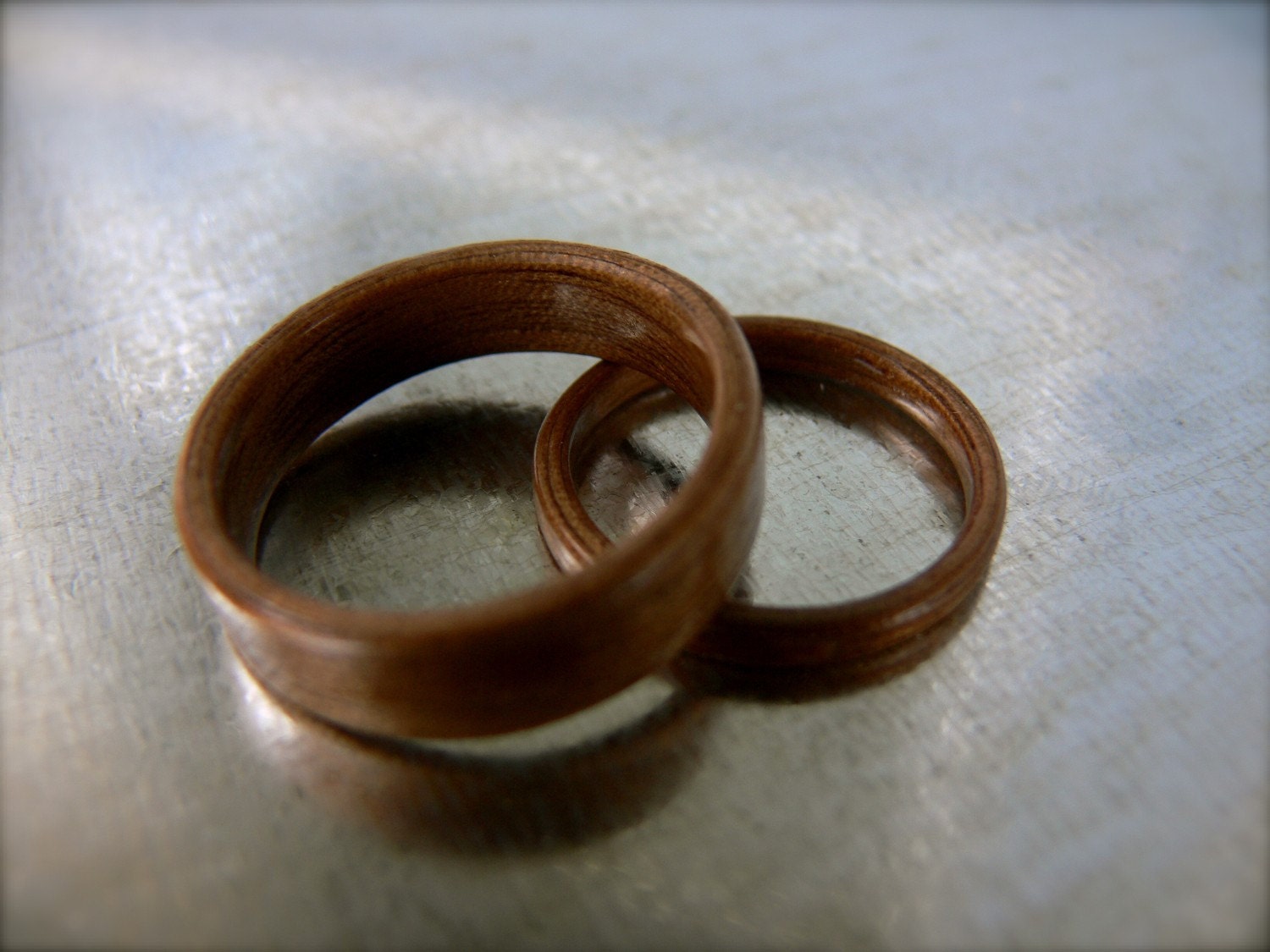 Wood Wedding Bands, Walnut Bent Wood Ring Set