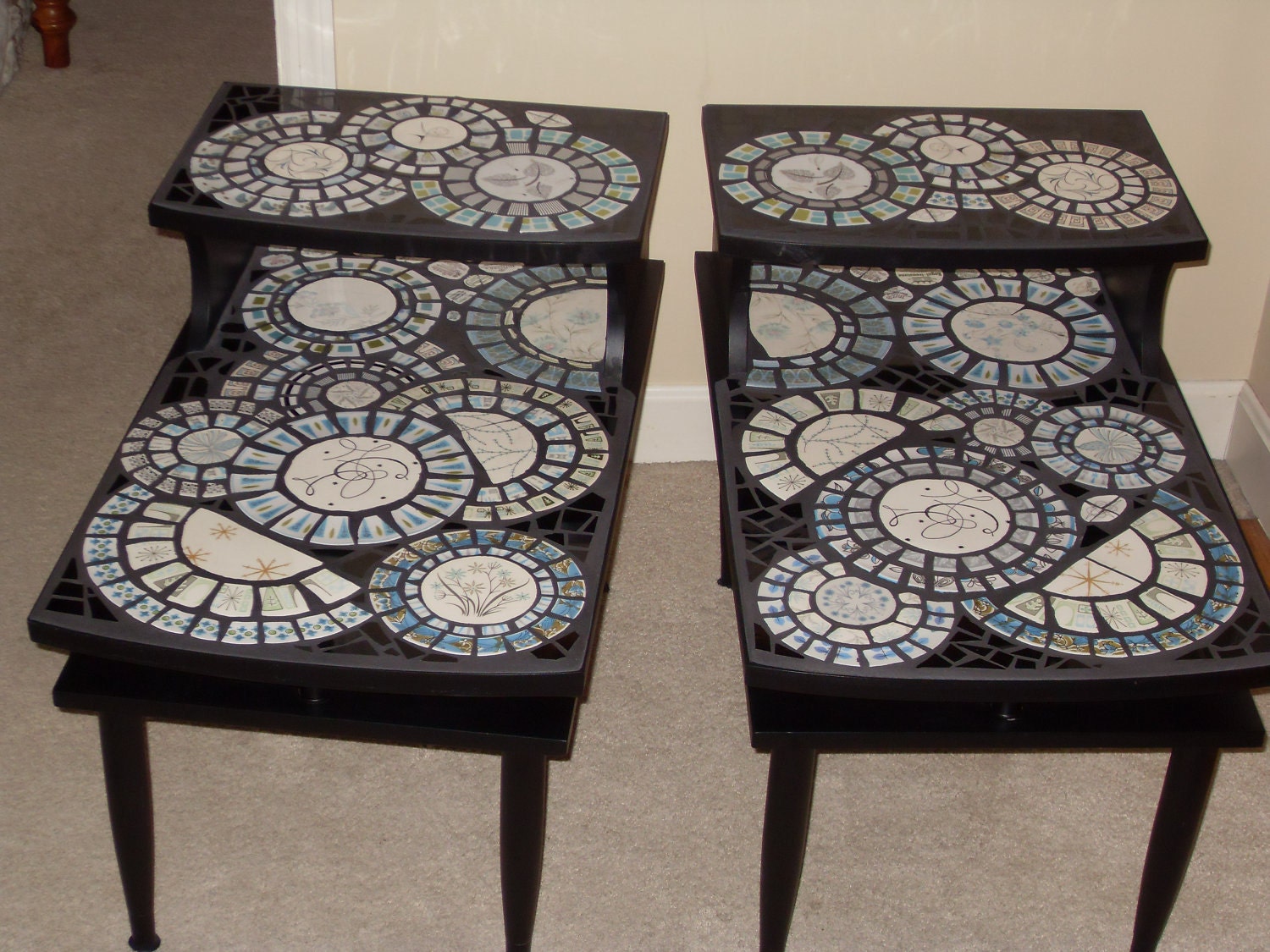 Pair of Black Atomic Mosaic Tables