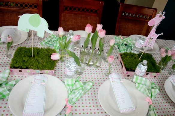 FULL PRINTABLE COLLECTION - Giraffe & Elephant Baby Shower / Pink Green Baby Shower - CakesLikesAParty