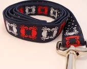 Crabs Dog Leash - 5ft Preppy Navy with Red and White Crab