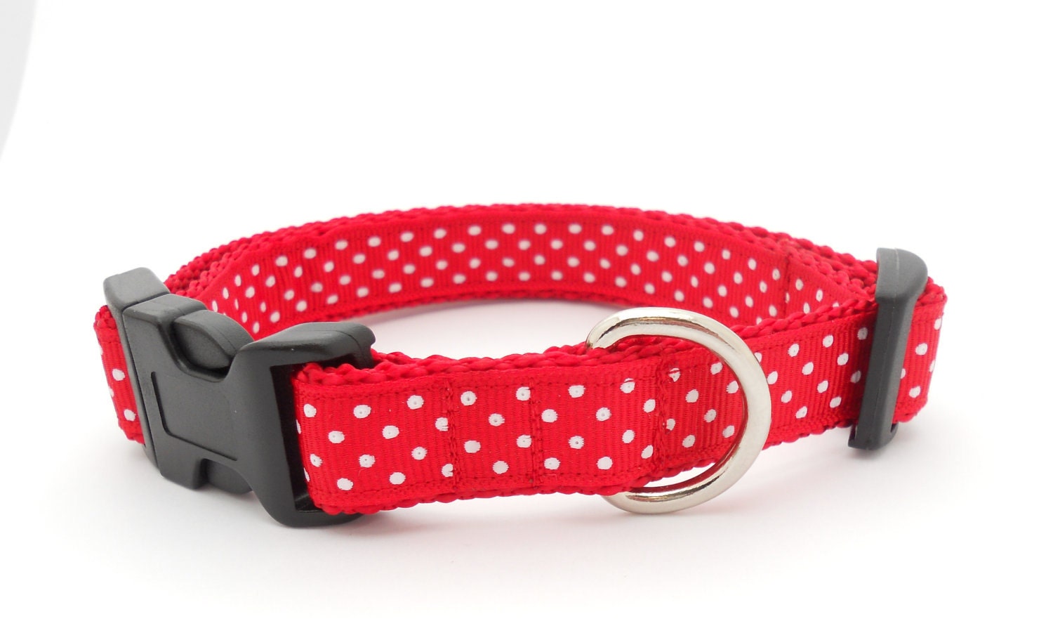 Adjustable Dog Collar - 3/4 inch Red Swiss Dots