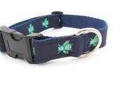 Adjustable Dog Collar - Preppy Navy with Lime and Turquiose Bees