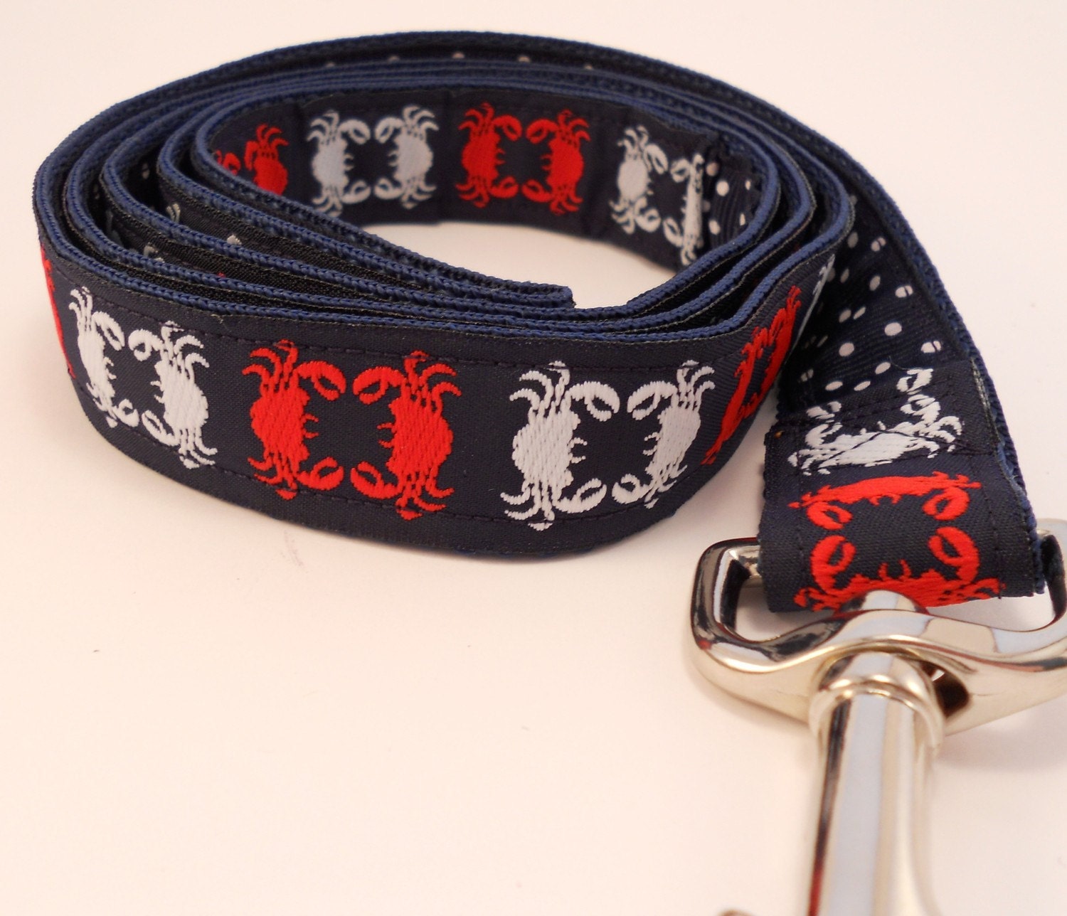 Crabs Dog Leash - 5ft Preppy Navy with Red and White Crab