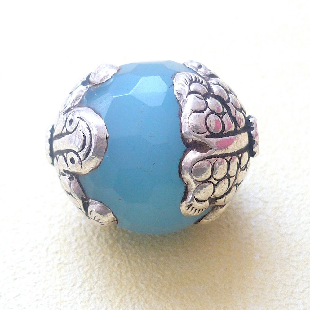 Blue Quartz Sterling Silver Bead