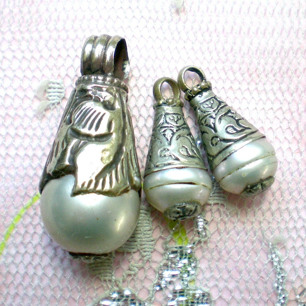 Pearl Sterling Silver Pendants Earrings - set of three