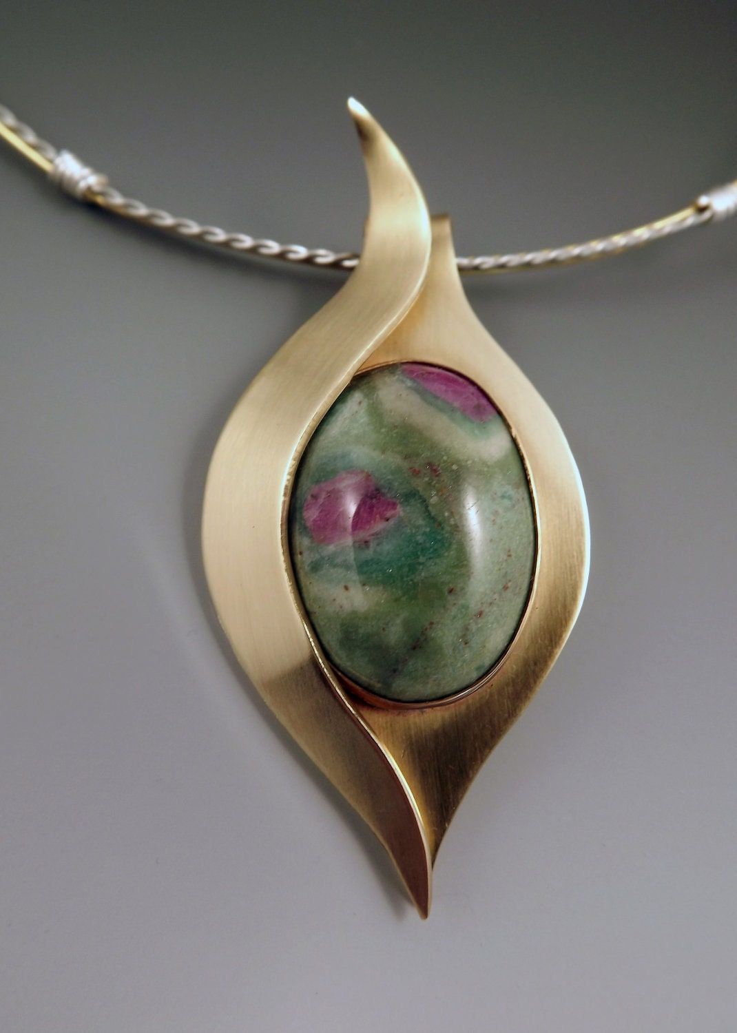 Ruby in Fuchsite Gemstone- Brass Metal Art Pendant