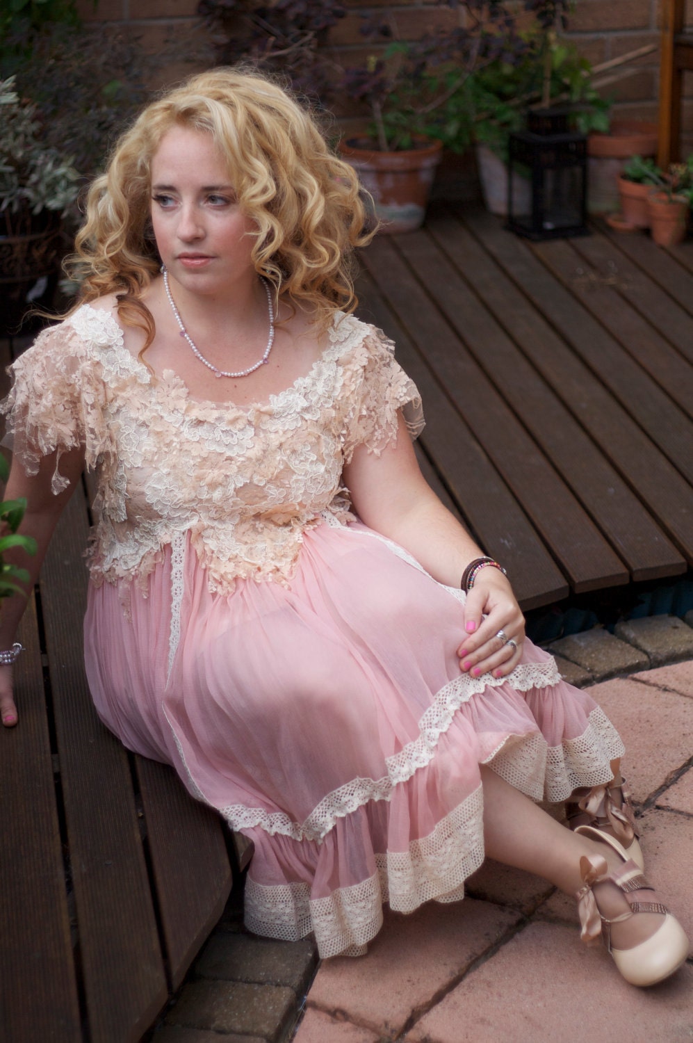 Reserved Listing for Hailey : Custom Made Elegant Hand-Embroidered Ivory Lace with Ivory Chiffon Babydoll Dress
