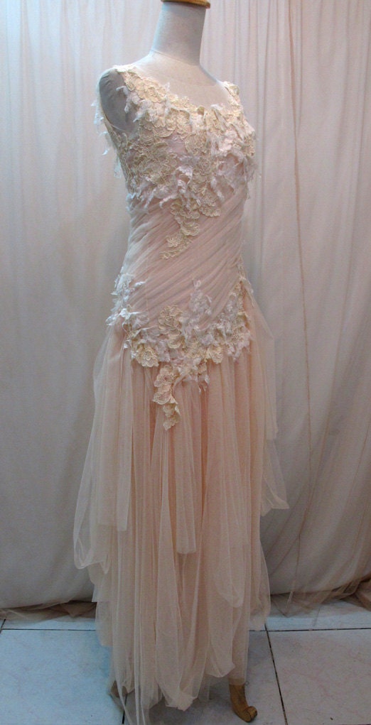Custom Made One of A Kind Tulle Slant Asymmetrical Long Dress