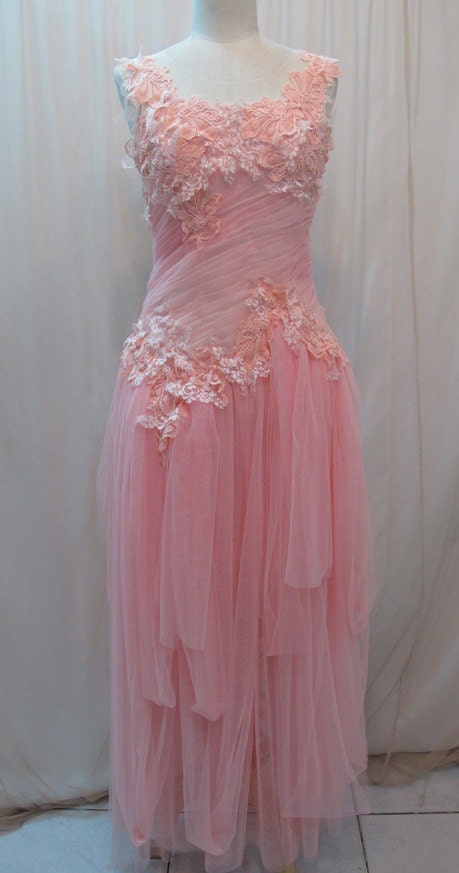 Custom Made One of A Kind Tulle Slant Asymmetrical Long Dress