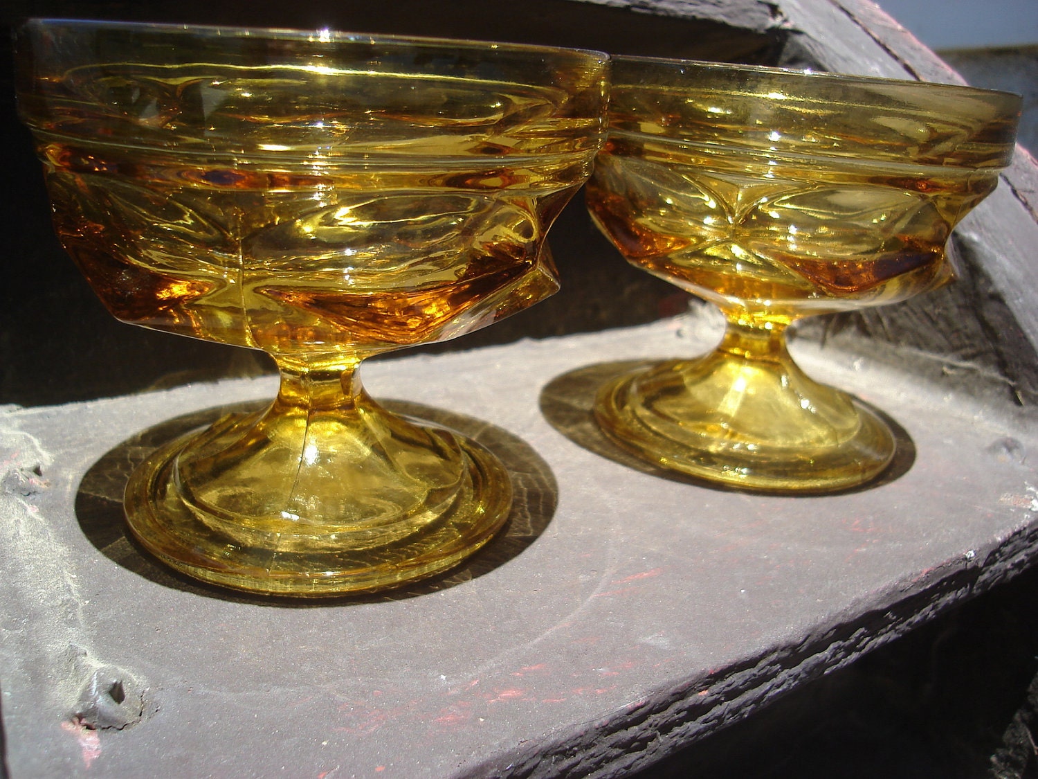 SALE pair of amber yellow dessert dishes
