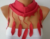 Women Pashmina  Scarf  - Cotton Scarf - - Cowl with Lace  Edge - Red