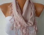 Salmon Scarf  -  Pashmina Scarf  -  Cowl with Lace Edge
