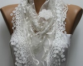 Women Shawl Scarf -  Cowl Scarf - Lace Scarf -  Bridal - Bridesmaids Gift - fatwoman