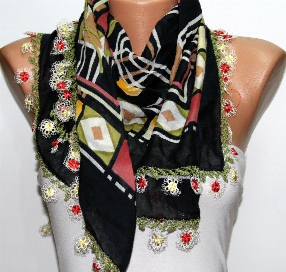 Turkish Anatolians Scarf  - Oya - Yemeni - Cowl   - Multicolor - New